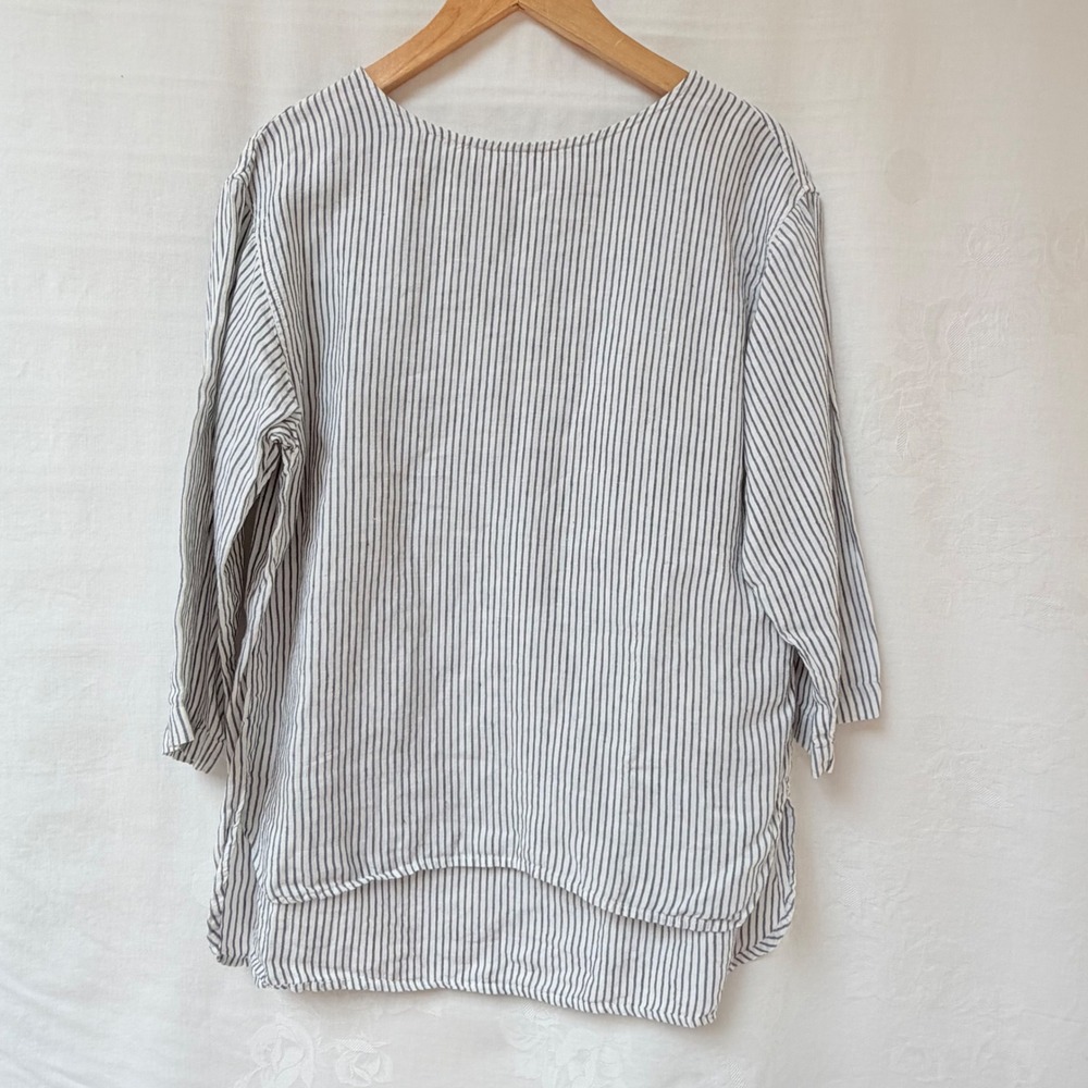 Linen Tales Stone Washed Striped Tunic Blouse Lagenlook Womens Small Medium